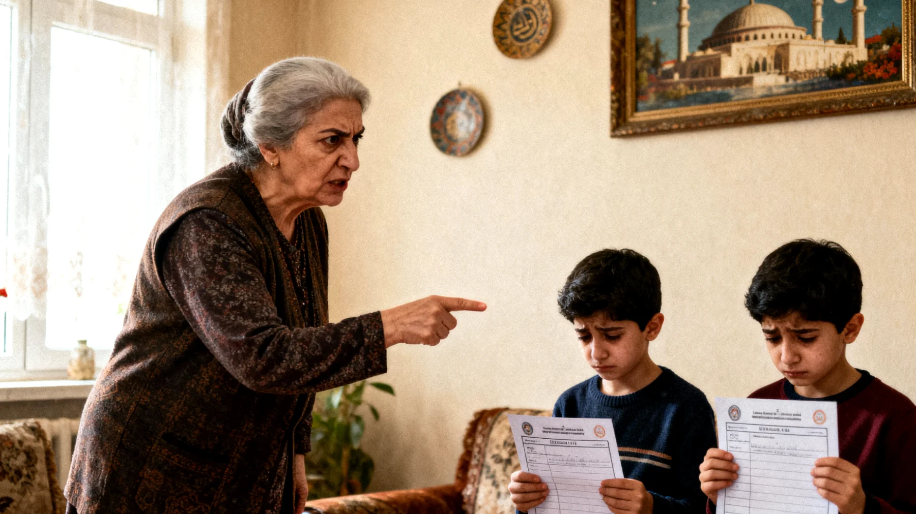 Büyükanne, torunlarına karşı sürekli yüksek beklentiler içinde olup, okul başarısı ve spor aktivitelerinde mükemmellik bekliyor. Bu durum çocukları baskı altında hissettiriyor ve büyükanne ile aralarındaki ilişkiyi gerginleştiriyor."