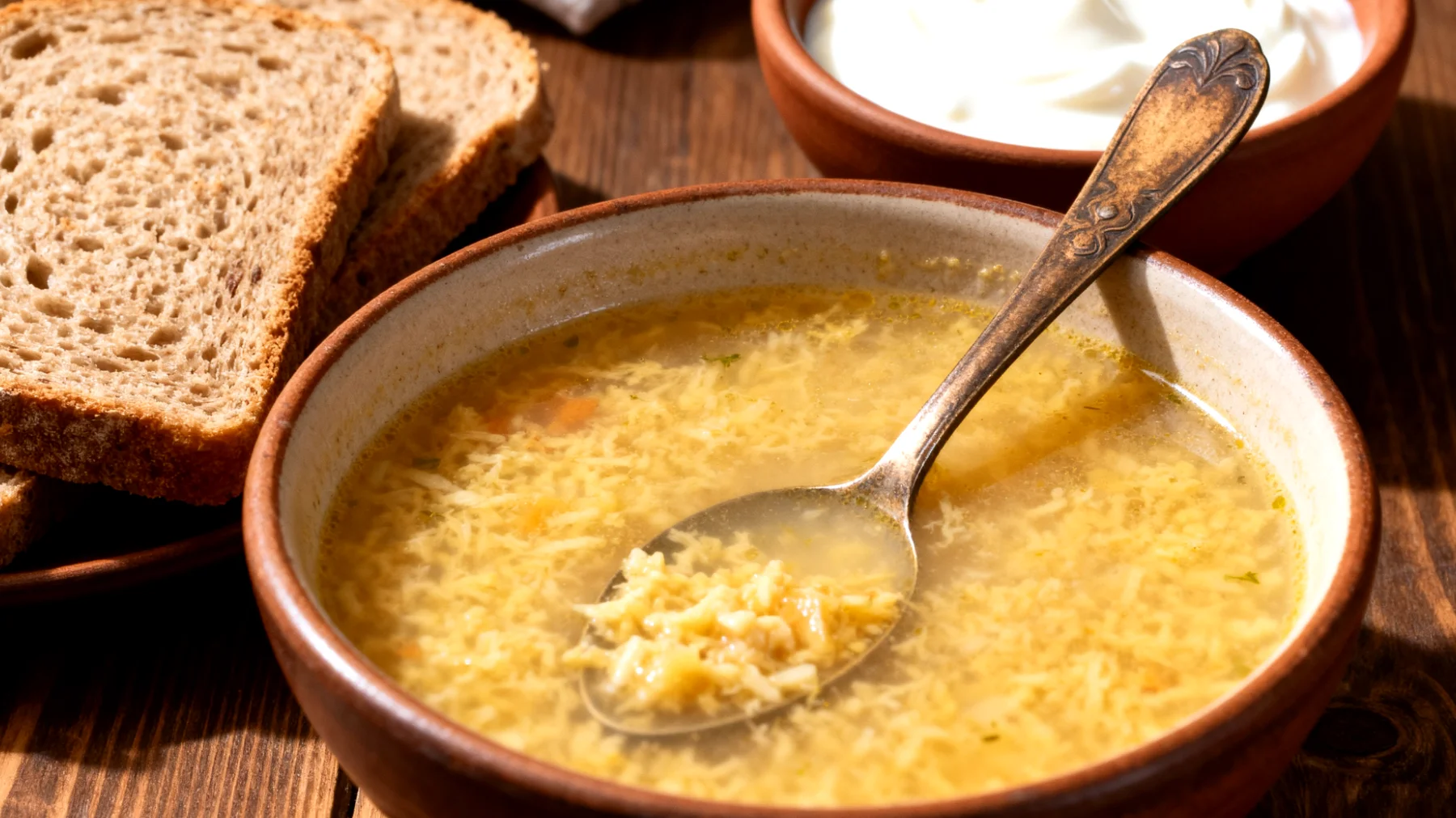 Tarhana çorbası (tam tahıllı ekmek ve yoğurtla)"