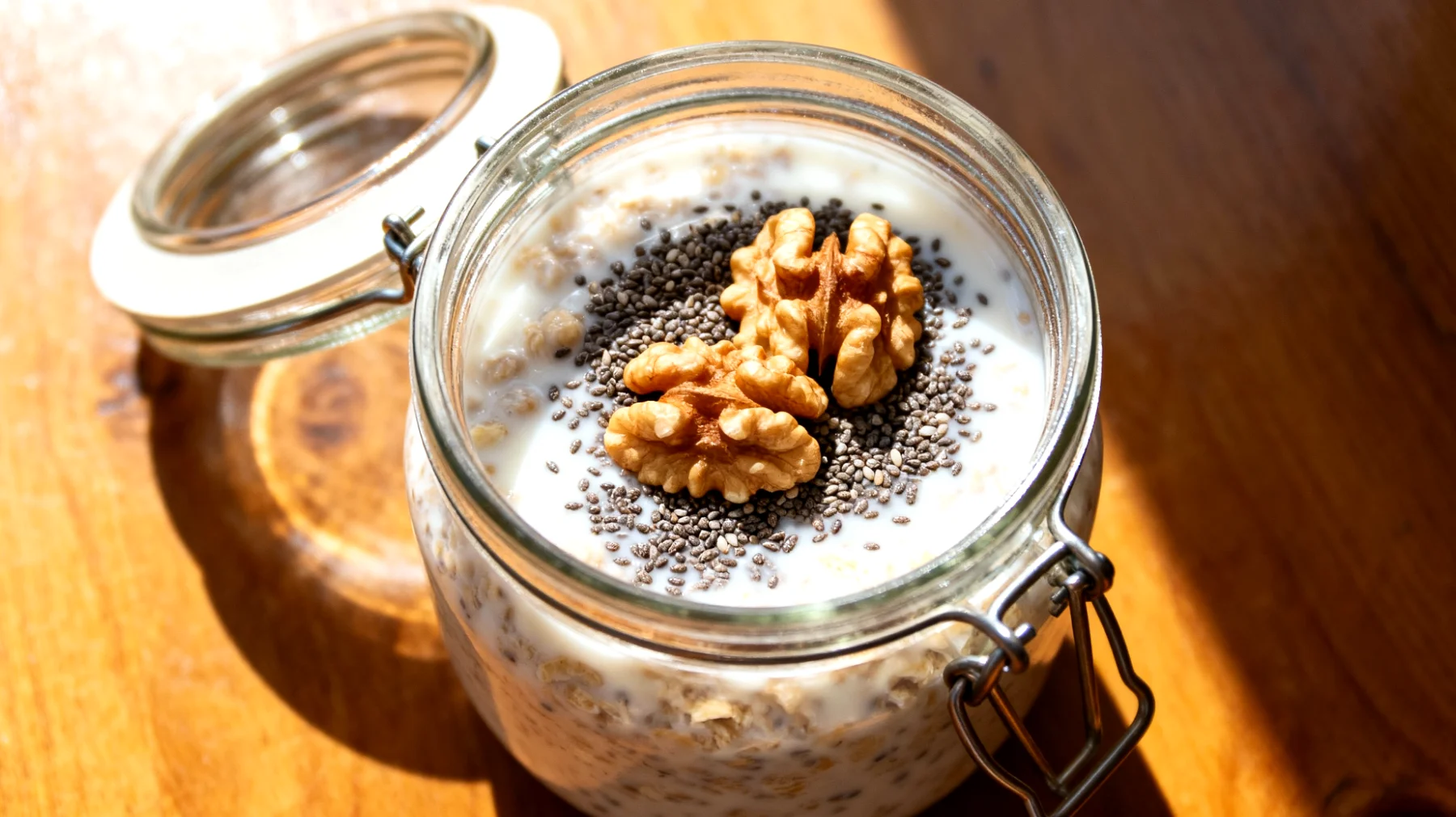 Yulaf ezmesi (overnight oats) kefir, chia tohumu ve cevizle"