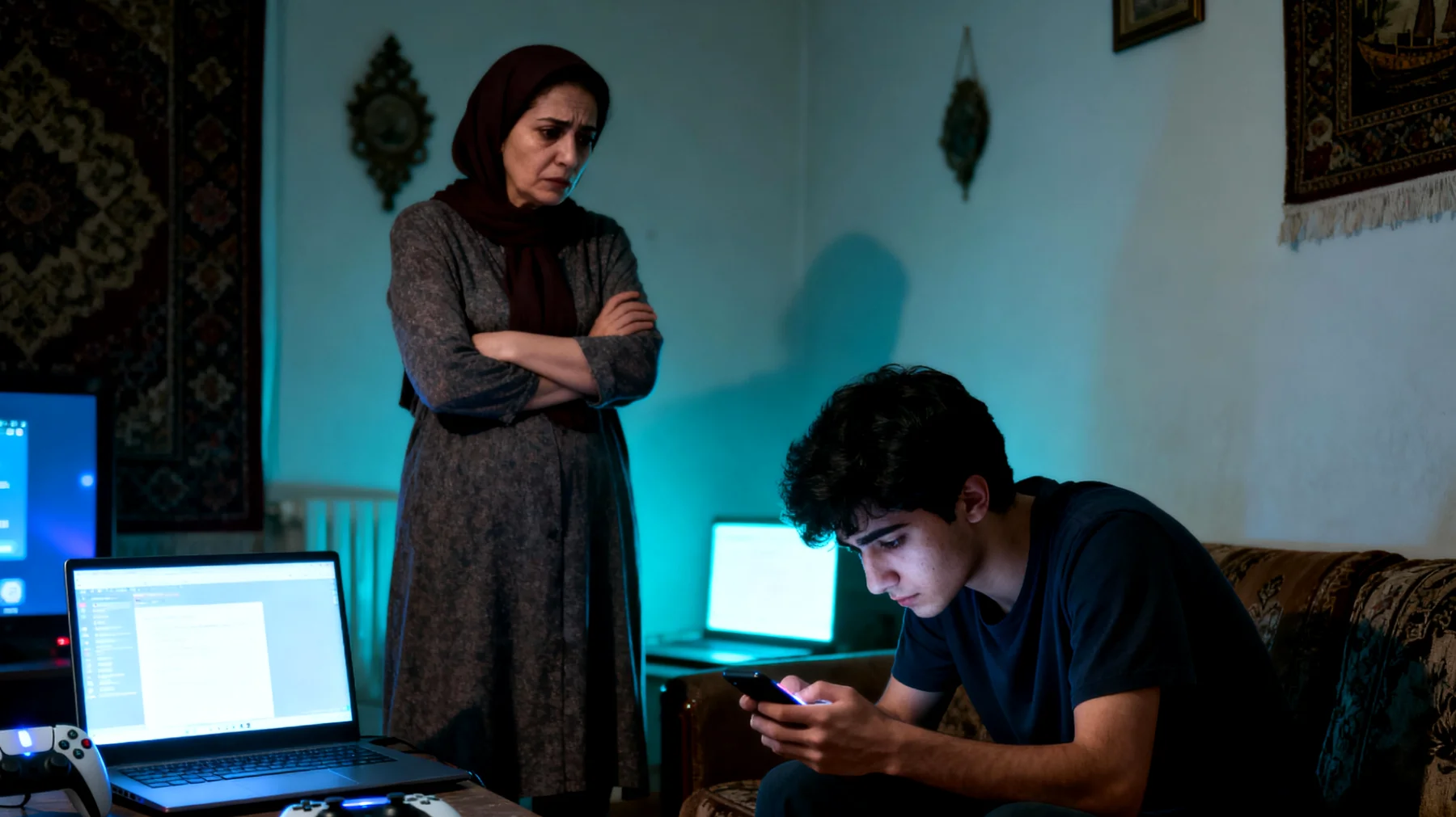 Anne, genç yetişkin çocuğunun akıllı telefon, sosyal medya ve video oyunlarına aşırı bağımlılığı nedeniyle endişeleniyor. Çocuk gün içinde saatlerce ekran başında zaman geçiriyor, ailesiyle olan etkileşimi azaldı ve teknoloji kullanımını sınırlandırma girişimleri tartışmalara yol açıyor."