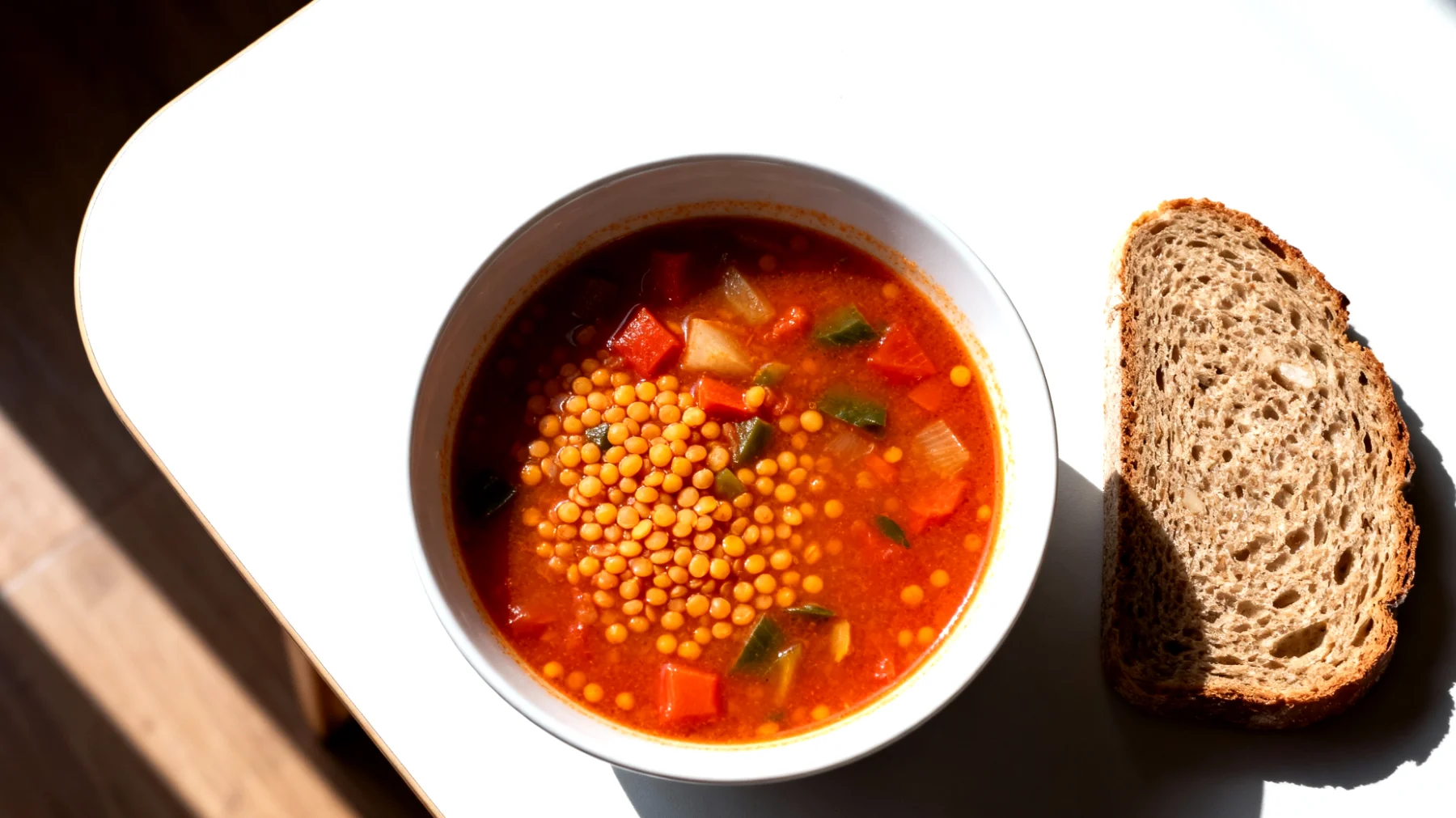 Çorba tabanlı öğle yemeği - Mercimek sebze çorbası ve tam tahıllı ekmek"